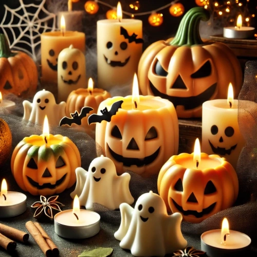 dall_e_2024-12-10_11_53_47_-_a_festive_halloween-themed_image_featuring_soy_candles_arranged_in_a_spooky_yet_cheerful_setting__the_candles_are_shaped_like_pumpkins_ghosts_and_ba_347689207